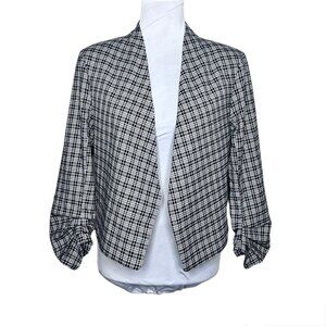 NWT Rachel Zoe Black White Plaid Open Front  3/4 Sleeve Ruche Blazer Jacket Sz S